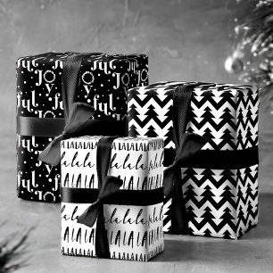 Feuille De Papier Cadeau Moderne tendance FA LA Joyful noir et blanc