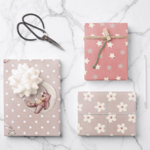 Feuille De Papier Cadeau Moderne tendance Pastel bébé ours rose Taupe migno