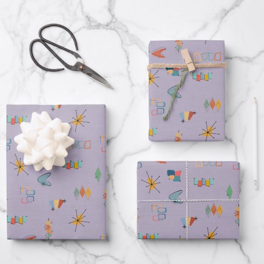 Feuille De Papier Cadeau Moderne Texturé Violet Clair du Milieu du Siècle (Recto)