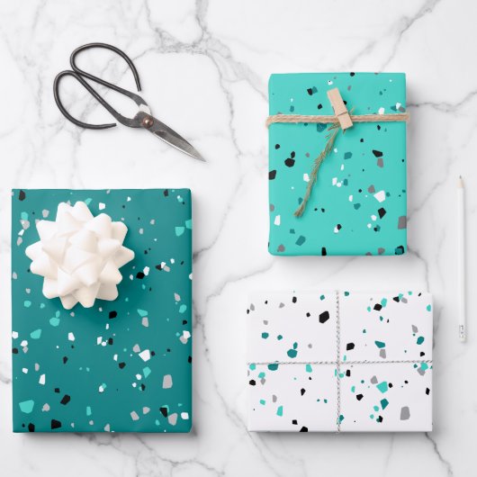 Feuille De Papier Cadeau Moderne Turquoise Turquoise Terrazzo Motif (Recto)