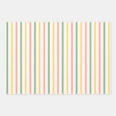 Feuille De Papier Cadeau Moderne Vert, Jaune, Rayures Orange et Points (Devant)