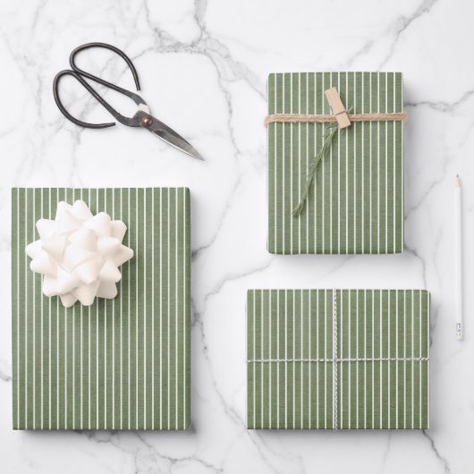Feuille De Papier Cadeau Moderne Vert olive rayures rustiques (Recto)