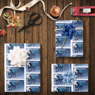 Feuille De Papier Cadeau Mois d'hiver Fairy Blue