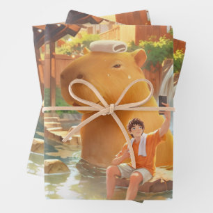 Feuille De Papier Cadeau Moment de source chaude : Art de selfie de capybar