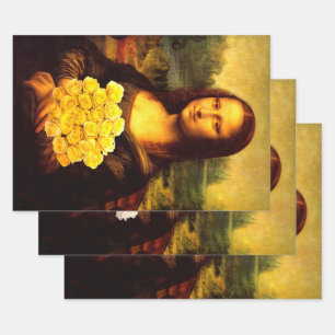 Feuille De Papier Cadeau Mona Lisa Avec Roses