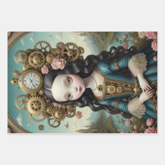 Feuille De Papier Cadeau Mona Lisa en version poupée steampunk (Devant 2)