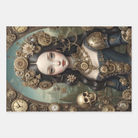Feuille De Papier Cadeau Mona Lisa en version poupée steampunk (Devant)