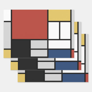Feuille De Papier Cadeau Mondrian Peinture Rouge Plane Jaune Noir Gris Bleu