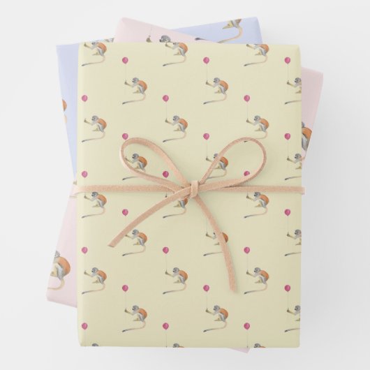 Feuille De Papier Cadeau Monkey ballon Party Cadeaupapier Vellen Set (En situation)