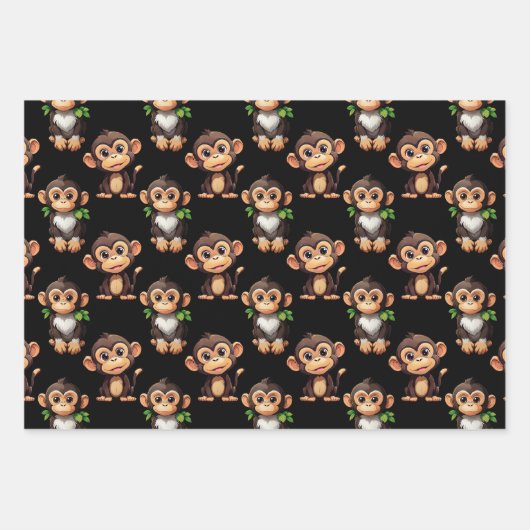 Feuille De Papier Cadeau Monkey Pattern Design Black  (Devant 2)