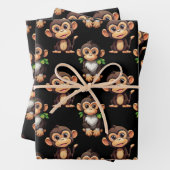 Feuille De Papier Cadeau Monkey Pattern Design Black  (En situation)