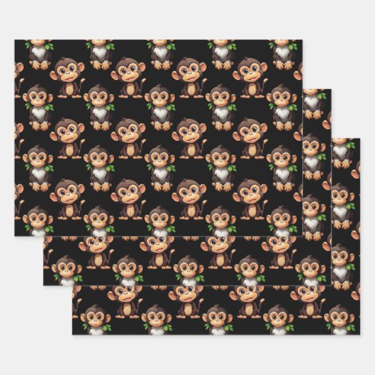 Feuille De Papier Cadeau Monkey Pattern Design Black  (Lot)