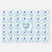 Feuille De Papier Cadeau Monogram Hanoukka Festival Menorah Lumières (Devant)