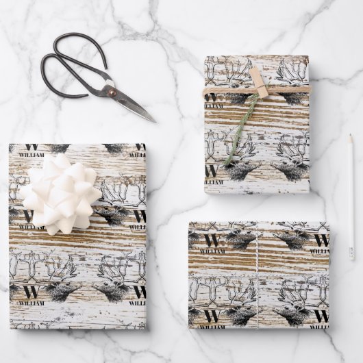 Feuille De Papier Cadeau Monograme de Woodland (Recto)