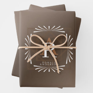 Feuille De Papier Cadeau Monogramme Brown de cadre élégant