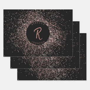 Feuille De Papier Cadeau Monogramme de cadre de Parties scintillant rose ro