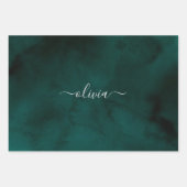 Feuille De Papier Cadeau Monogramme Emerald Green Watercolor (Devant)