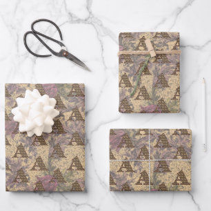 Feuille De Papier Cadeau Monogramme floral initial A Élégant 