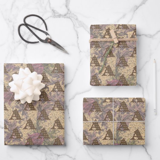 Feuille De Papier Cadeau Monogramme floral initial A Élégant (Recto)