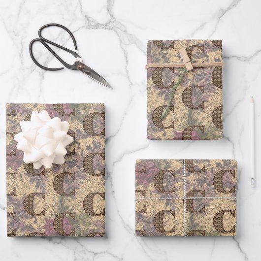 Feuille De Papier Cadeau Monogramme floral initial C Élégant     (Recto)