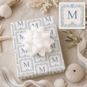 Feuille De Papier Cadeau Monogramme Initial Personnalisé de Style Côtier