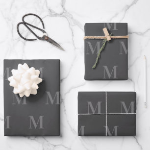 Feuille De Papier Cadeau Monogramme minimaliste moderne gris foncé