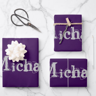 Feuille De Papier Cadeau Monogramme moderne minimaliste violet gris