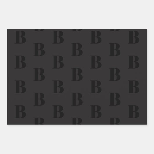 Feuille De Papier Cadeau monogramme moderne noir personnalisé motif initial (Devant 2)