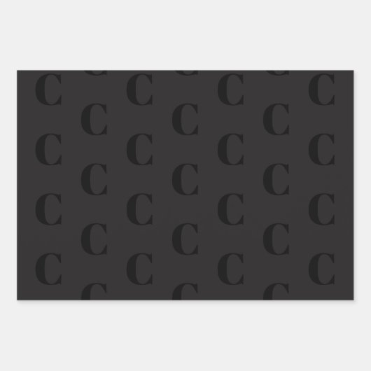 Feuille De Papier Cadeau monogramme moderne noir personnalisé motif initial (Devant 3)