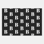 Feuille De Papier Cadeau Monogramme noir blanc personnalisé lettre initiale (Devant 2)