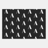 Feuille De Papier Cadeau Monogramme noir blanc personnalisé lettre initiale (Devant)