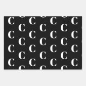 Feuille De Papier Cadeau Monogramme noir blanc personnalisé lettre initiale (Devant 3)