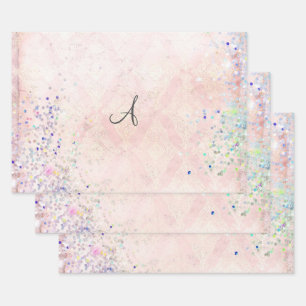Feuille De Papier Cadeau Monogramme Personnaliser Parties scintillant rose