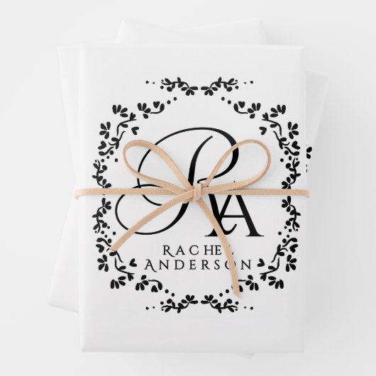Feuille De Papier Cadeau Monogramme romantique blanc (En situation)
