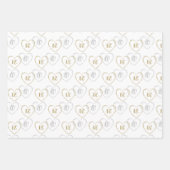 Feuille De Papier Cadeau Monogrammes mariages, Argent et Charms Coeurs d'Or (Devant)