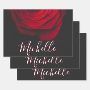 Feuille De Papier Cadeau Monographie personnalisée rouge rose vintage photo