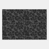 Feuille De Papier Cadeau Monotones noirs et gris Floral Damask (Devant 3)