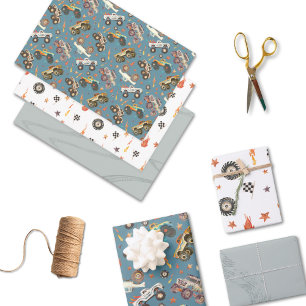 Feuille De Papier Cadeau Monster Truck Blue Aquarelle Jeu Moderne 3