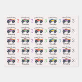 Feuille De Papier Cadeau Monster Trucks Nom et âge du garçon Anniversaire (Devant 3)