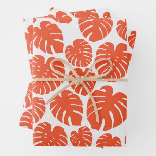 Feuille De Papier Cadeau Monstera - Orange et blanc