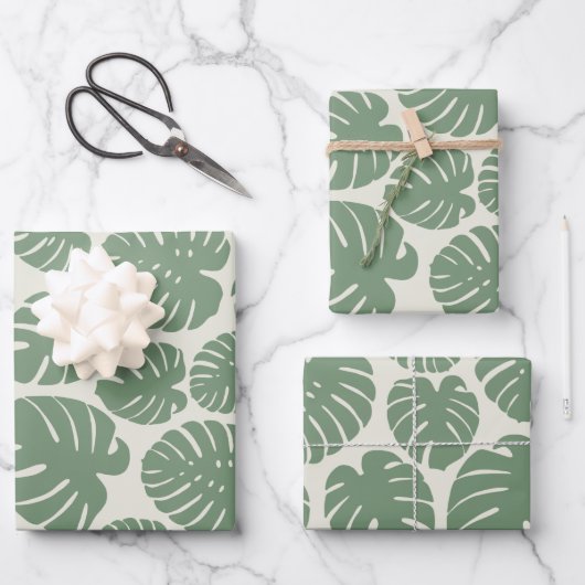 Feuille De Papier Cadeau Monstera - Vert (Recto)