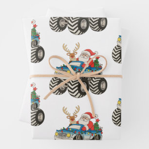 Feuille De Papier Cadeau Monstre Camion Noël Père Noël Renne Festif