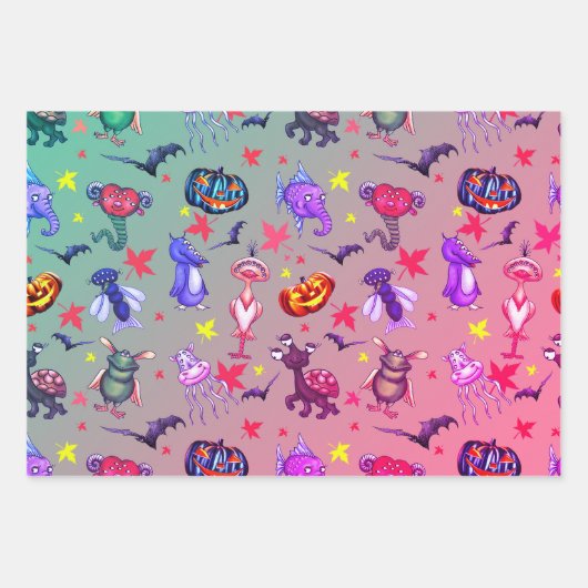 Feuille De Papier Cadeau Monstres d'Halloween (Devant)