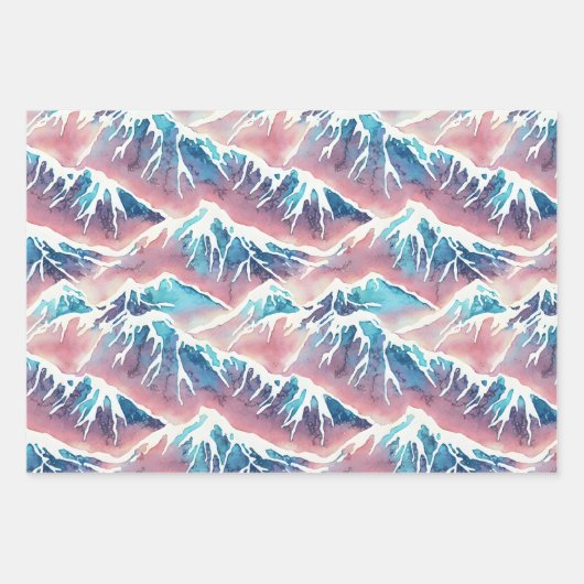 Feuille De Papier Cadeau Montagnes Retro Snowy Pastel (Devant)