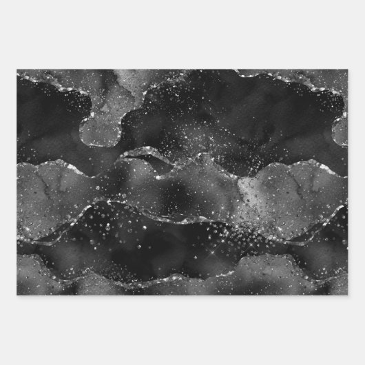 Feuille De Papier Cadeau Moody Agate | Onyx Black Silver Vampy Goth Parties (Devant 2)