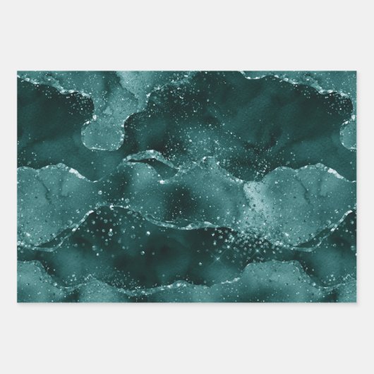 Feuille De Papier Cadeau Moody Agate | Turquoise Vert Malachite Riche Joyau (Devant 2)