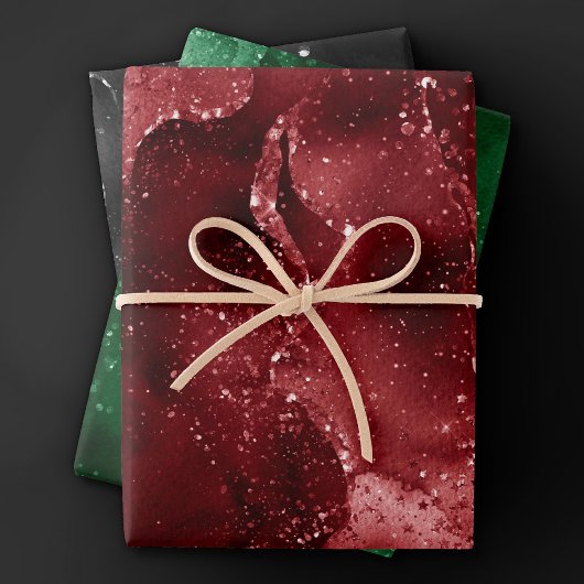 Feuille De Papier Cadeau Moody Agates | Luxe Holiday Rouge Vert et Noir