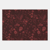 Feuille De Papier Cadeau Moody Dark Bourgogne Rustique Aquarelle Fleurs (Devant 3)
