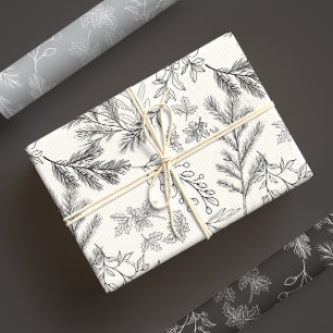 Feuille De Papier Cadeau Moody Modern Traditionnelle Noir & Blanc Noël