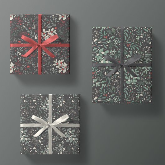 Feuille De Papier Cadeau Moody Modern Winter Botanique Noël Floral
